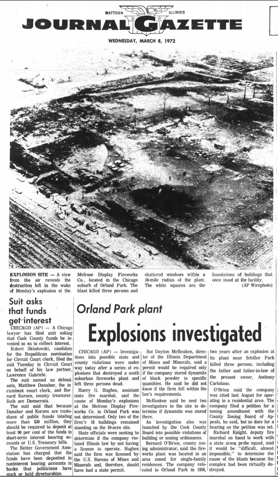 Orland Park plant explosions investigated